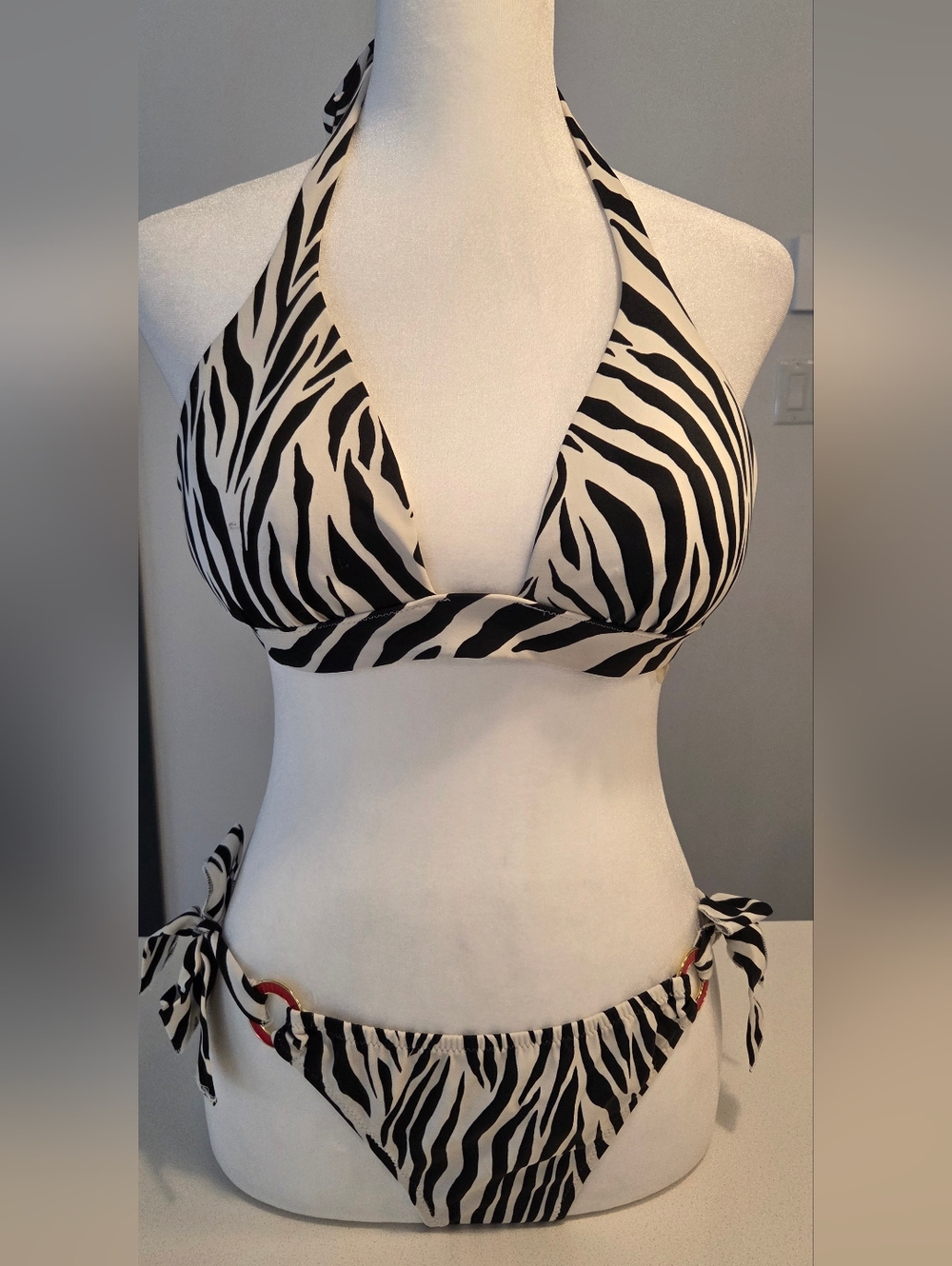 Victoria's Secret Black & White Zebra Halter Bikini (Top Only)
